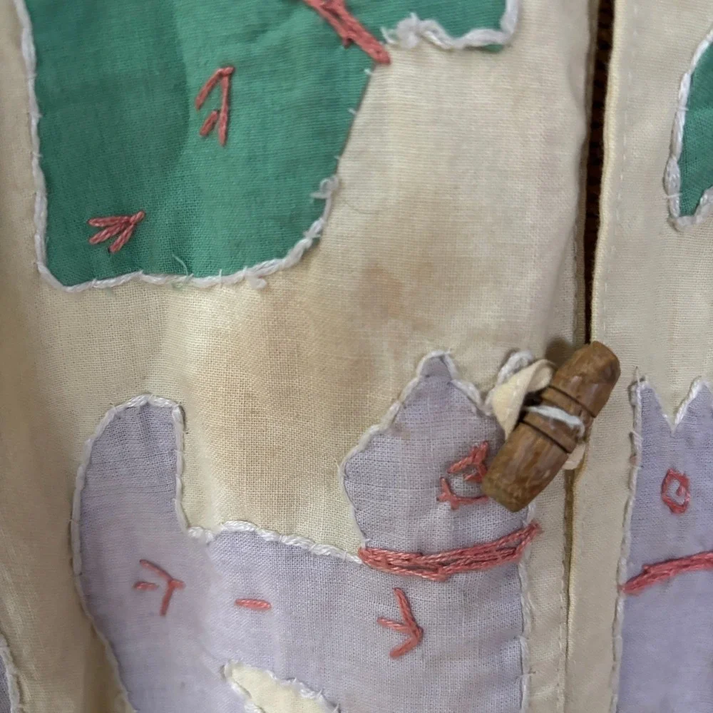 April Cornell for Cornell Trading Animal Appliqué Jacket Coat S/M Cream Art Wear